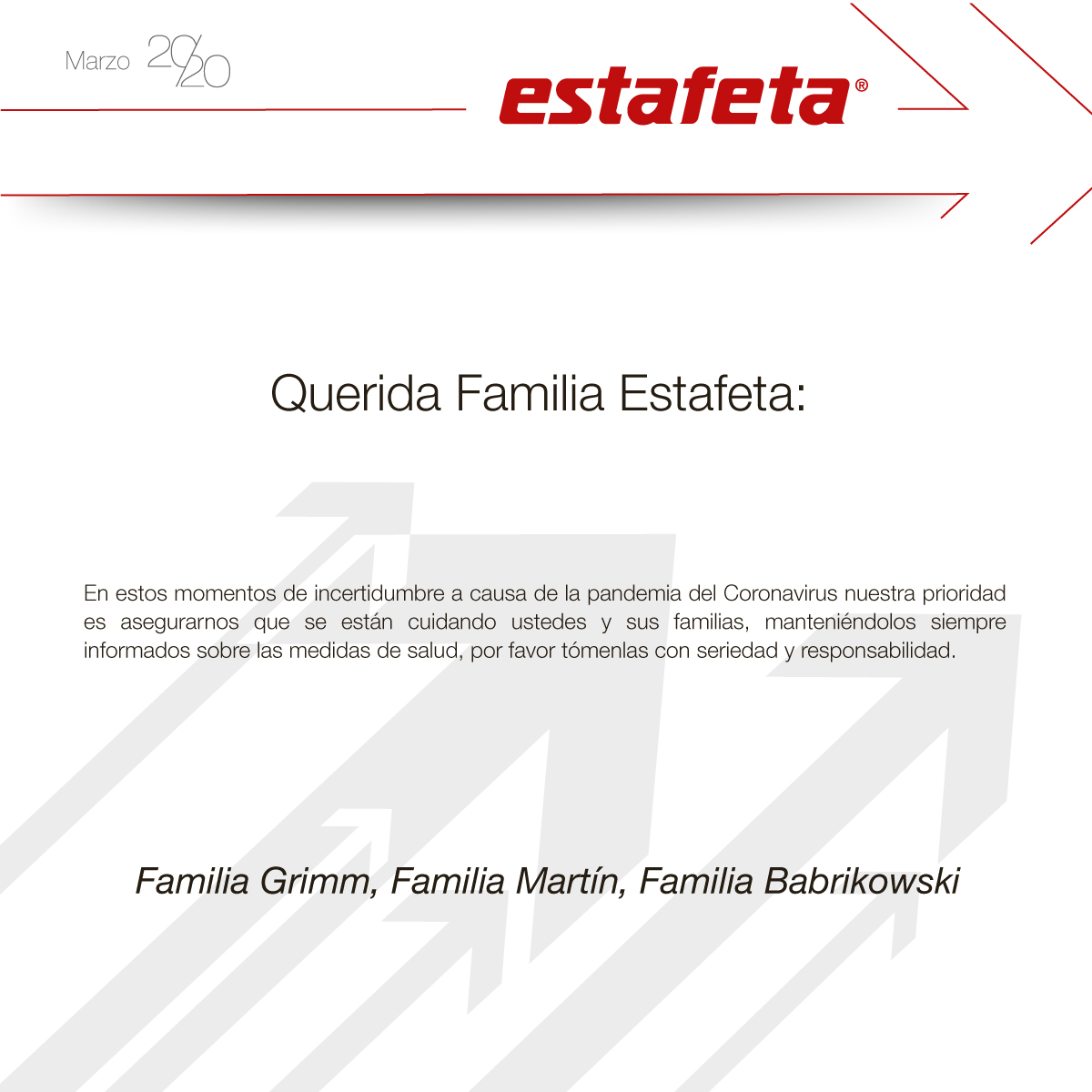 En estos momentos de incertidumbre a causa de la pandemia del Coronavirus nuestra prioridad